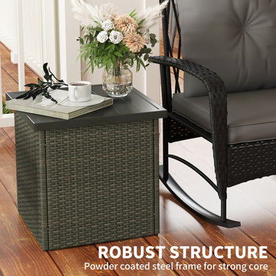Wicker Side Table with 1.5" Umbrella Hole, Square Outdoor End Table with UV-Resistant Frame, Storage Space