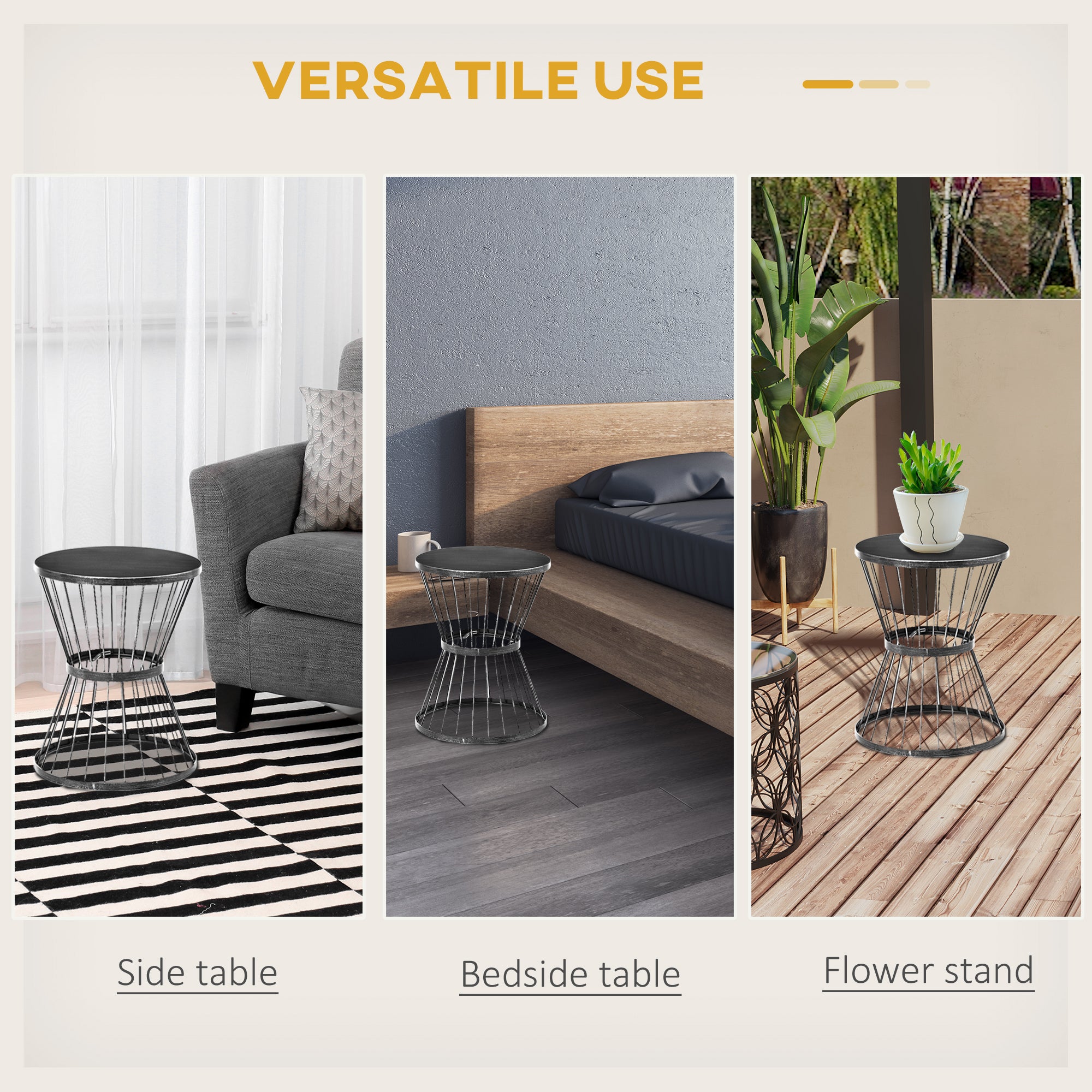 16" Steel Patio Side Table, Garden End Table with Hourglass Design, Accent Table for Outdoor and Indoor Use, Distressed