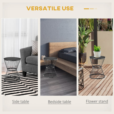 16" Steel Patio Side Table, Garden End Table with Hourglass Design, Accent Table for Outdoor and Indoor Use, Distressed