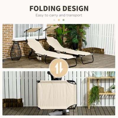 Chaise Pool Lounge Chairs Set of 2, Outdoor Sun Tanning Chairs, Reclining Back, Steel Frame and Side Pocket