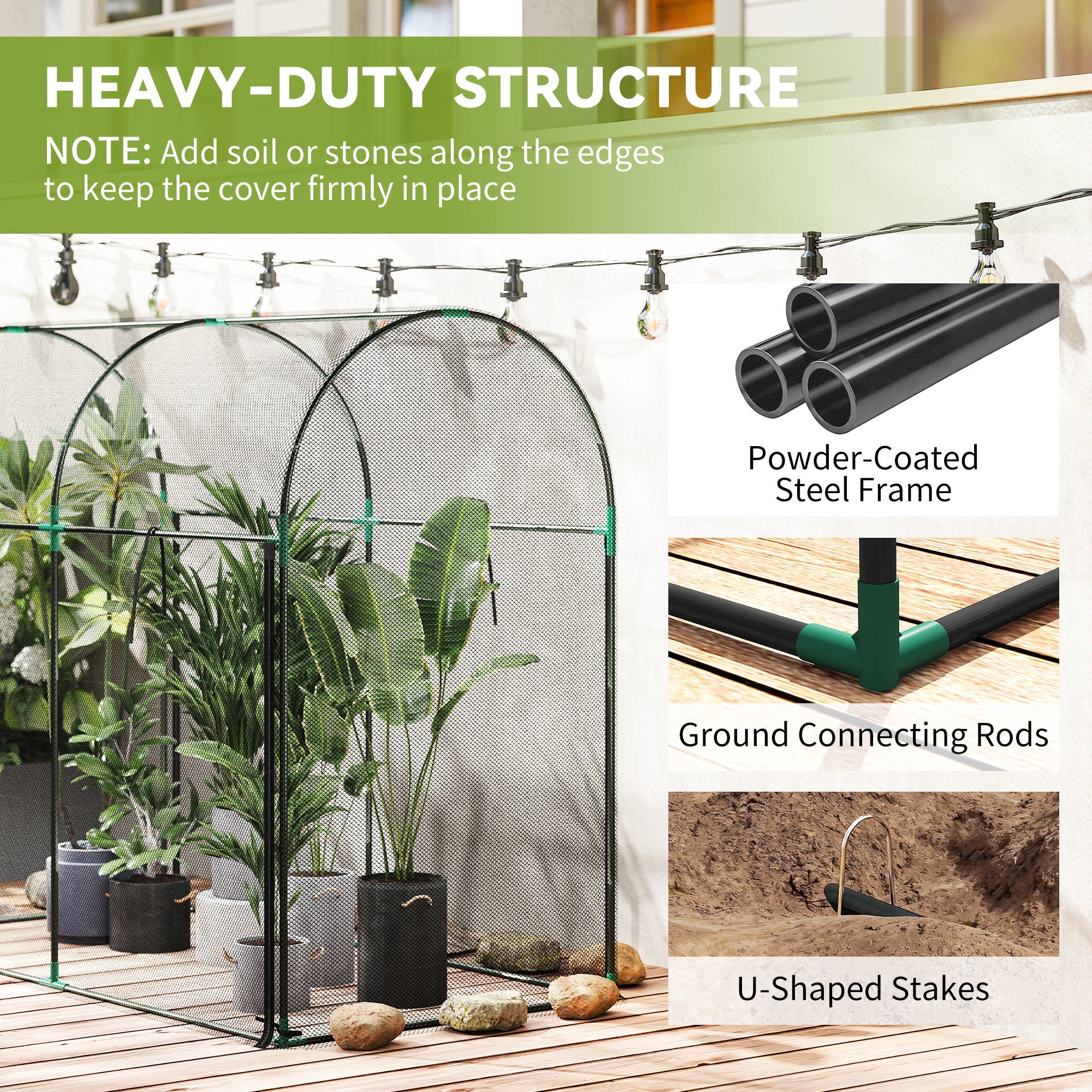 Crop Cage, 6' x 3' x 5' Large Plant Protection Tent with Zippered Door, Outdoor Garden Cage