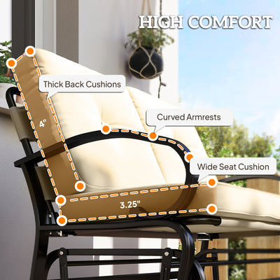 Outdoor Glider Bench, 2-Person Patio Rocker Loveseat with Tufted Cushions, Steel Frame for Porch, Garden Backyard, Beige