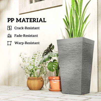 22.8 Inch Set of 3 Outdoor Planters with Stone Finish and Wheels, Stackable Tapered Planters with Drainage Hole