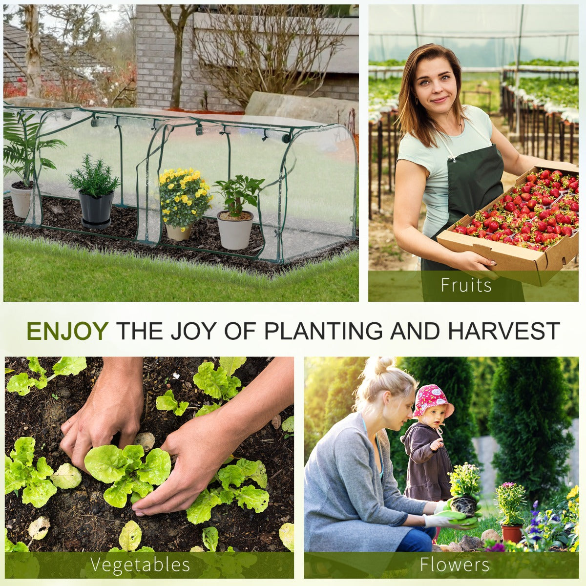 11.5' L x 3.25' W x 2.5' H PVC Metal Tunnel Garden Greenhouse Kit