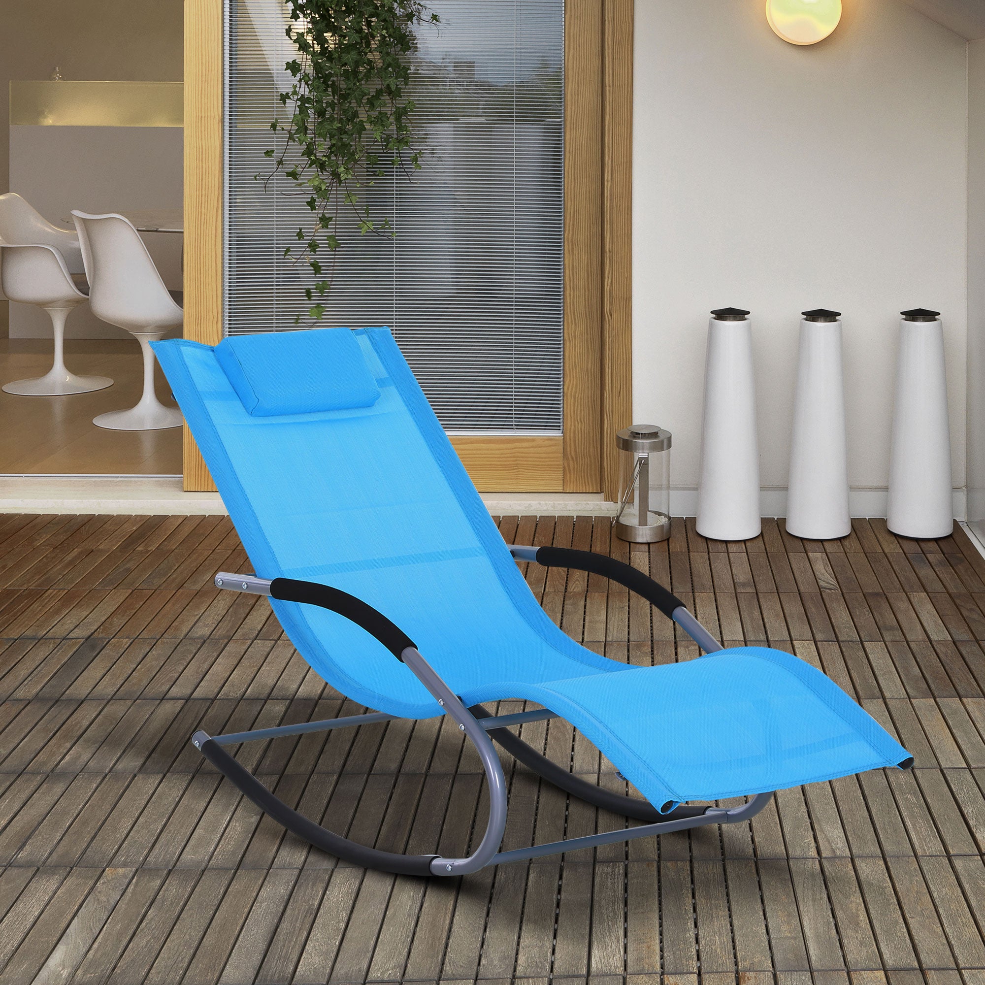 Zero Gravity Rocking Chair Outdoor Chaise Lounge Chair Recliner Rocker with Detachable Pillow and Weather-Fighting Fabric for Patio, Deck, Pool