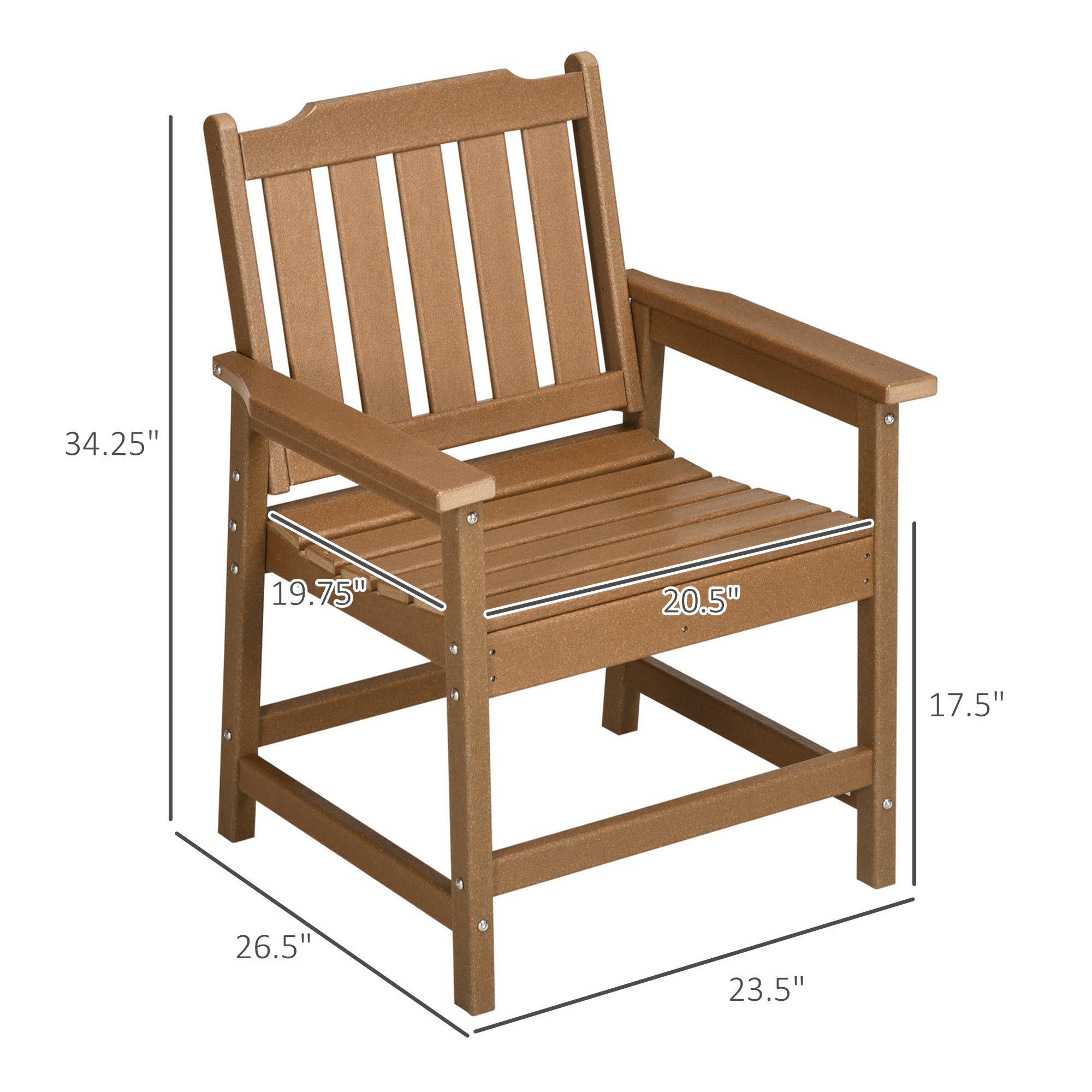 All-Weather Patio Chair, HDPE Patio Dining Chair, Heavy Duty Wood-Like Outdoor Furniture for Garden, Backyard, Deck, Porch, Lawn