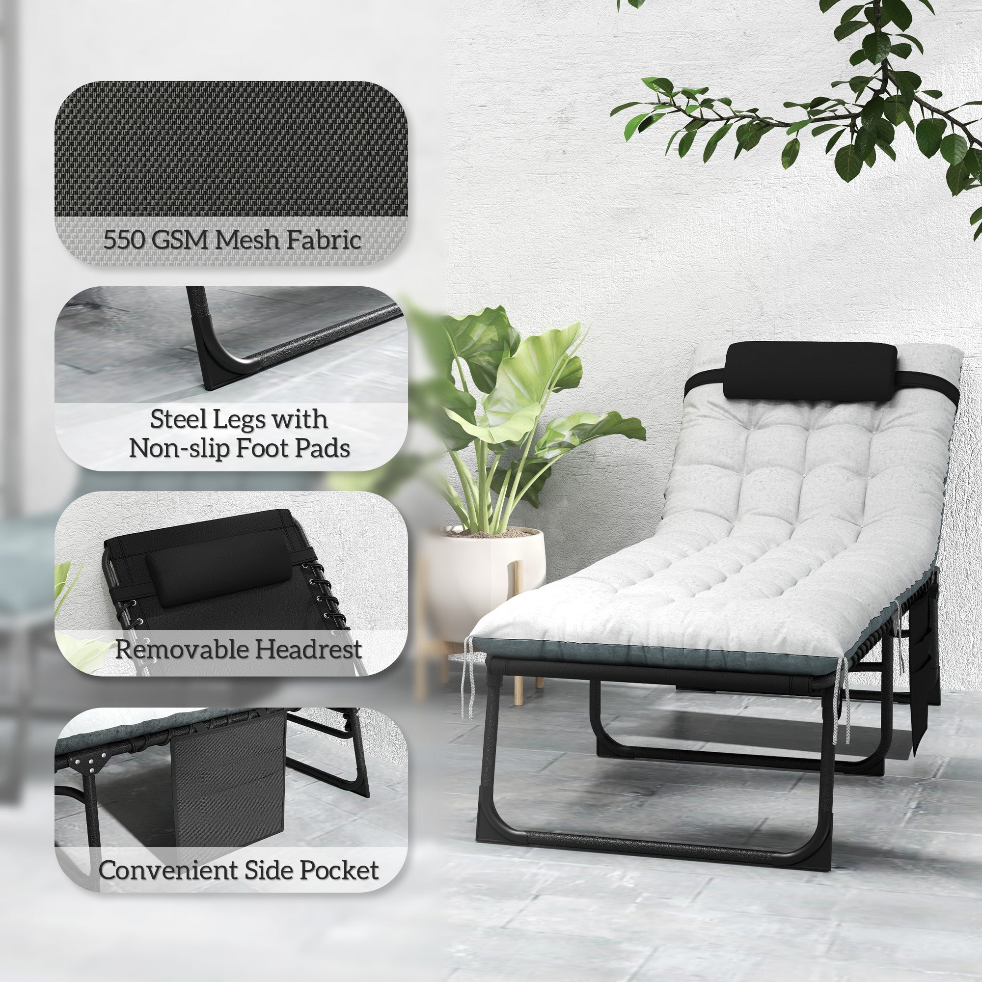 Outdoor Chaise Lounge Chair Set of 2, 5-Level Adjustable Folding Pool Lounge Chairs with Cushions
