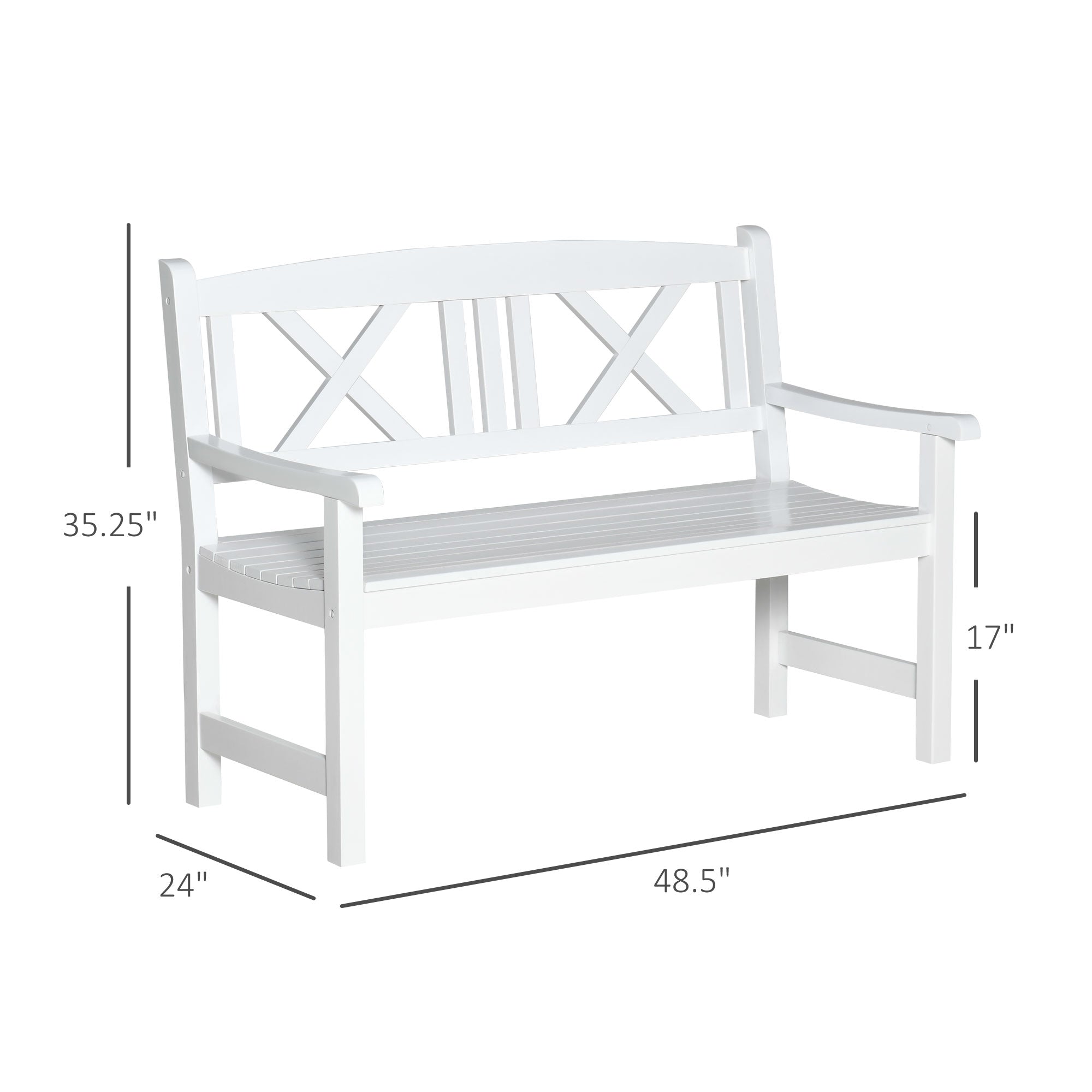 2-Seater Wooden Garden Bench, 4FT Outdoor Patio Loveseat with Unique X-Shape Back for Yard, Lawn, Porch, White