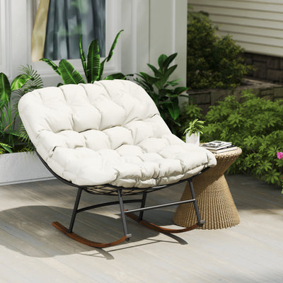 Outdoor Rocking Chair Patio Set of 2, Oversized Rocking Papasan Chairs with Cushions for Garden Porch, 265 lbs.