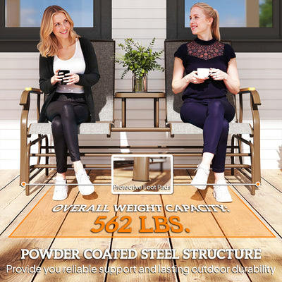 Outdoor 2-Person Glider Bench, Outside Glider Swing Chair Loveseat with Table, Steel Frame