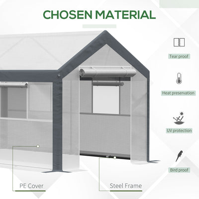 12' x 7' x 7' Greenhouse, Walk-in Outdoor Tunnel Green House with PE Cover, Steel Frame, 2 Roll-Up Zipper Doors & 4 Windows for Flowers, Vegetables, Tropical Plants, White/Dark Gray