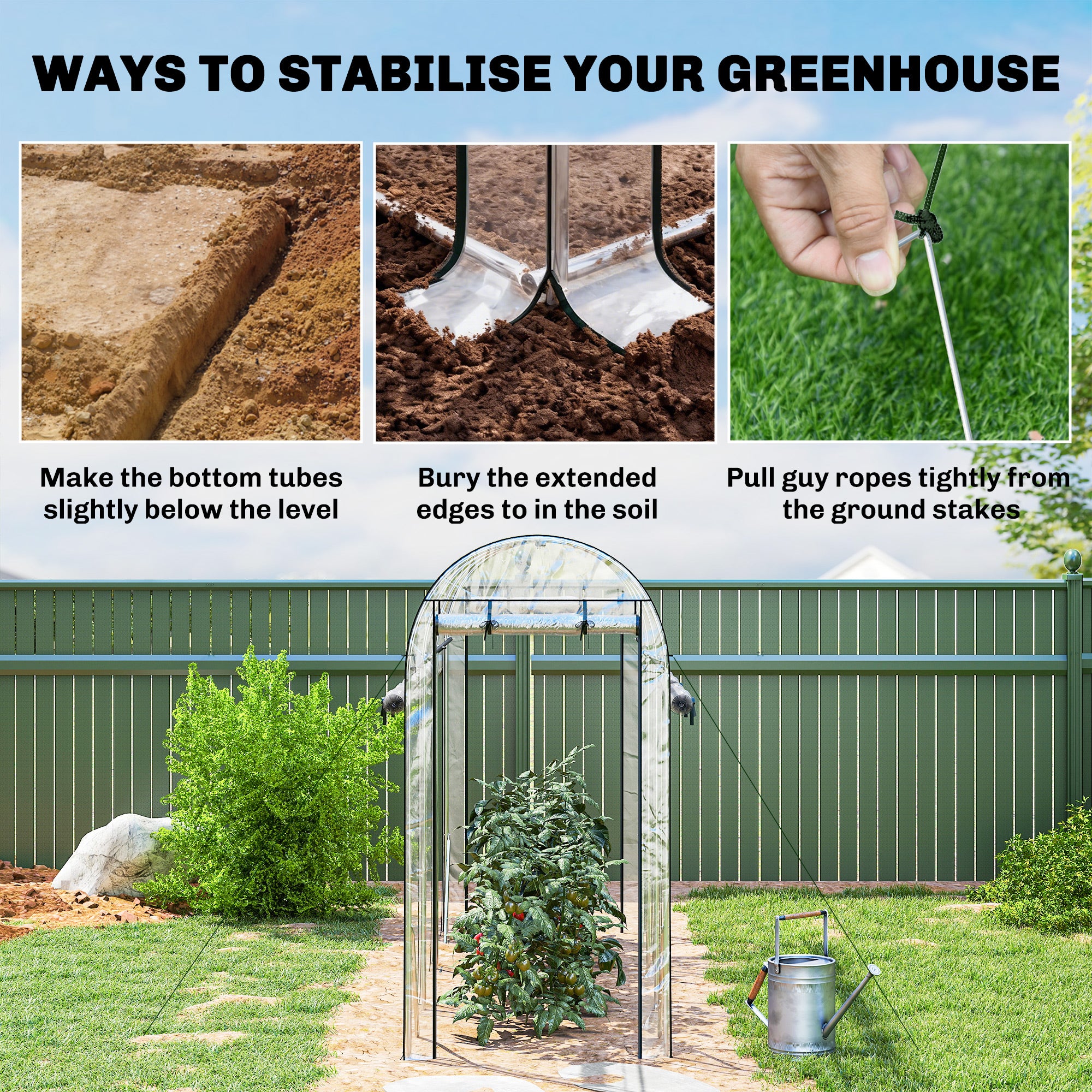 Walk-in Tunnel Greenhouse, Hoop House Greenhouse with 8 Roll-Up Doors, 10' x 3' x 6.5', Clear