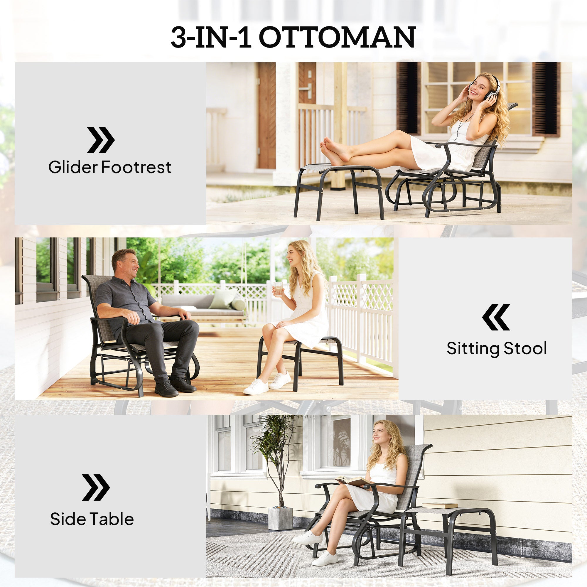 Outdoor Glider with Ottoman, Patio Glider Chair Set with High Back, Wide Seat for Porch, Garden, Backyard