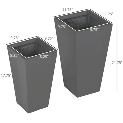 2-Pack Outdoor Planter Set, Flower Pots with Drainage Holes, Durable & Stackable Plant Pot, 22in & 18in, for Porch, Entryway, Patio, Yard, Garden, Gray