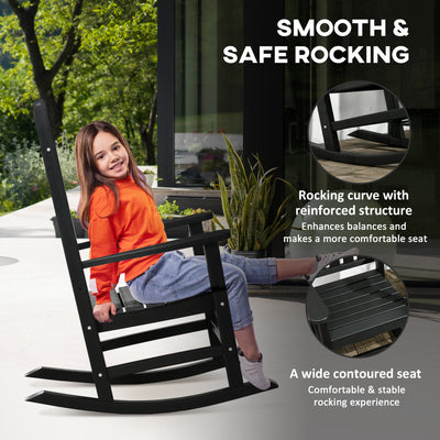 2PCs Outdoor Rocking Chair with Armrests, Fade-Resistant Waterproof HDPE for Indoor & Outdoor, Black