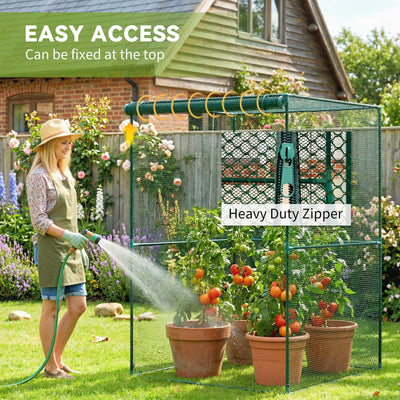Walk-in Crop Cage, Plant Protectors from Animals with Roll Up Zippered Door, 3.9' x 3.9' x 5.9', Dark Green
