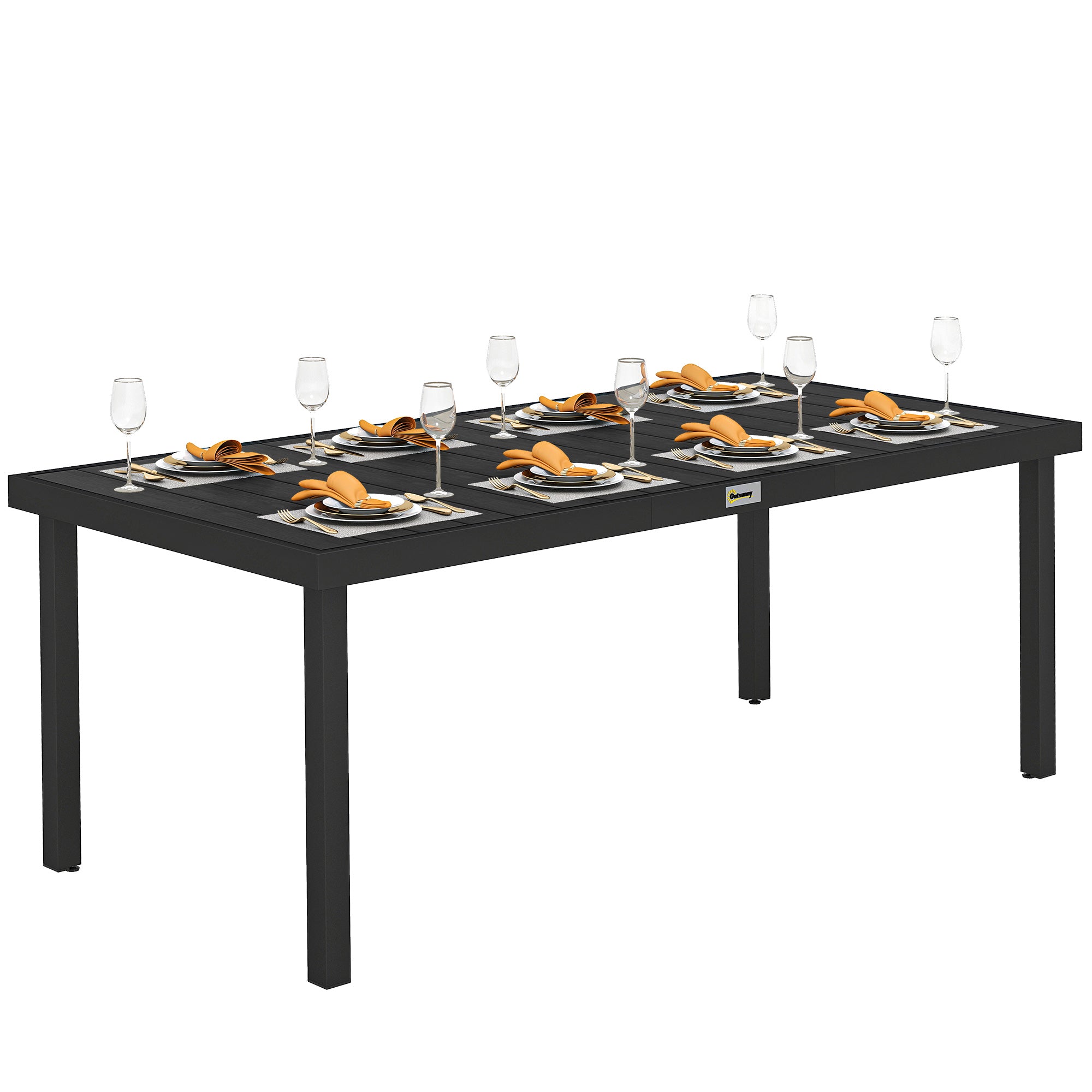 75" x 35" Outdoor Dining Table for 8 People, Rectangular Aluminum Frame Garden Table with All-Weather Faux Wood Top for Lawn, Patio