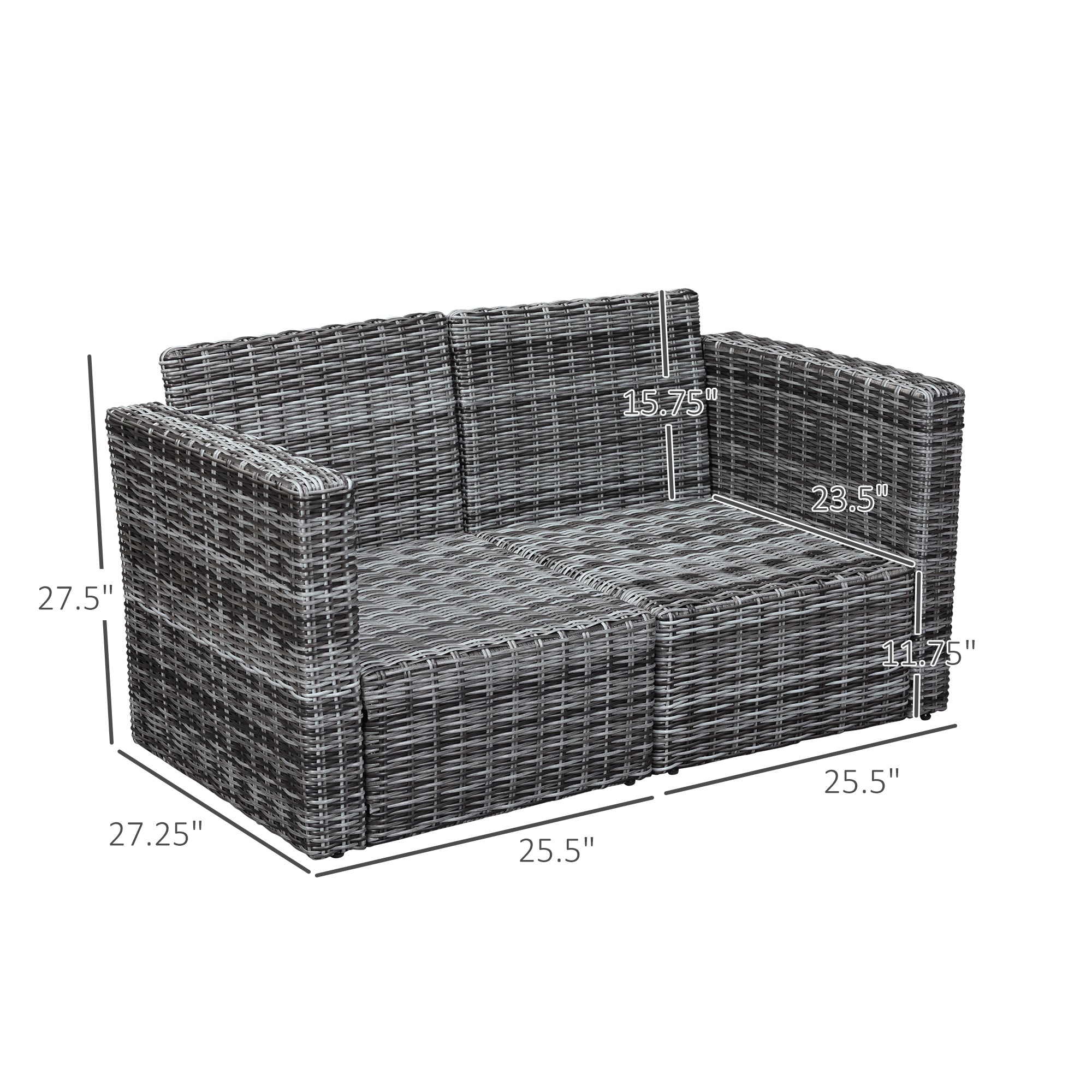 2 Piece Patio Wicker Corner Sofa Set, Outdoor PE Rattan Furniture, with Curved Armrests and Padded Cushions for Balcony, Garden, or Lawn