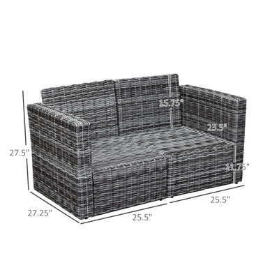 2 Piece Patio Wicker Corner Sofa Set, Outdoor PE Rattan Furniture, with Curved Armrests and Padded Cushions for Balcony, Garden, or Lawn