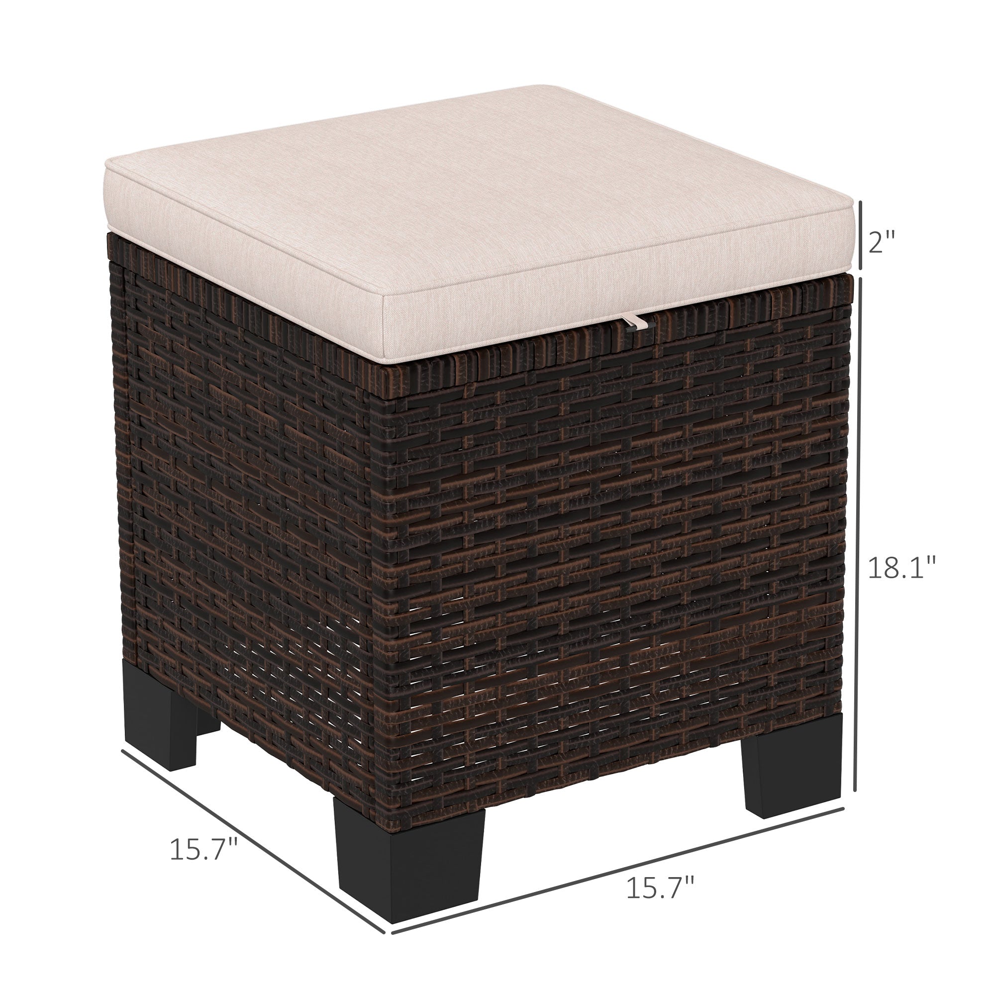 2 Piece Wicker Outdoor Ottomans with Cushions, Rattan Ottoman Footrest and Side Table for Patio, Yard, Poolside