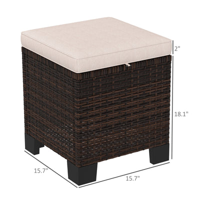 2 Piece Wicker Outdoor Ottomans with Cushions, Rattan Ottoman Footrest and Side Table for Patio, Yard, Poolside