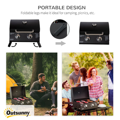 21.75" Charcoal BBQ, Portable Grill with 2 Burners, Heat-Resistant Handle, Folding Legs, Removable Ashtray, Thermometer, Carbon Steel, for Outdoor Cooking, Camping