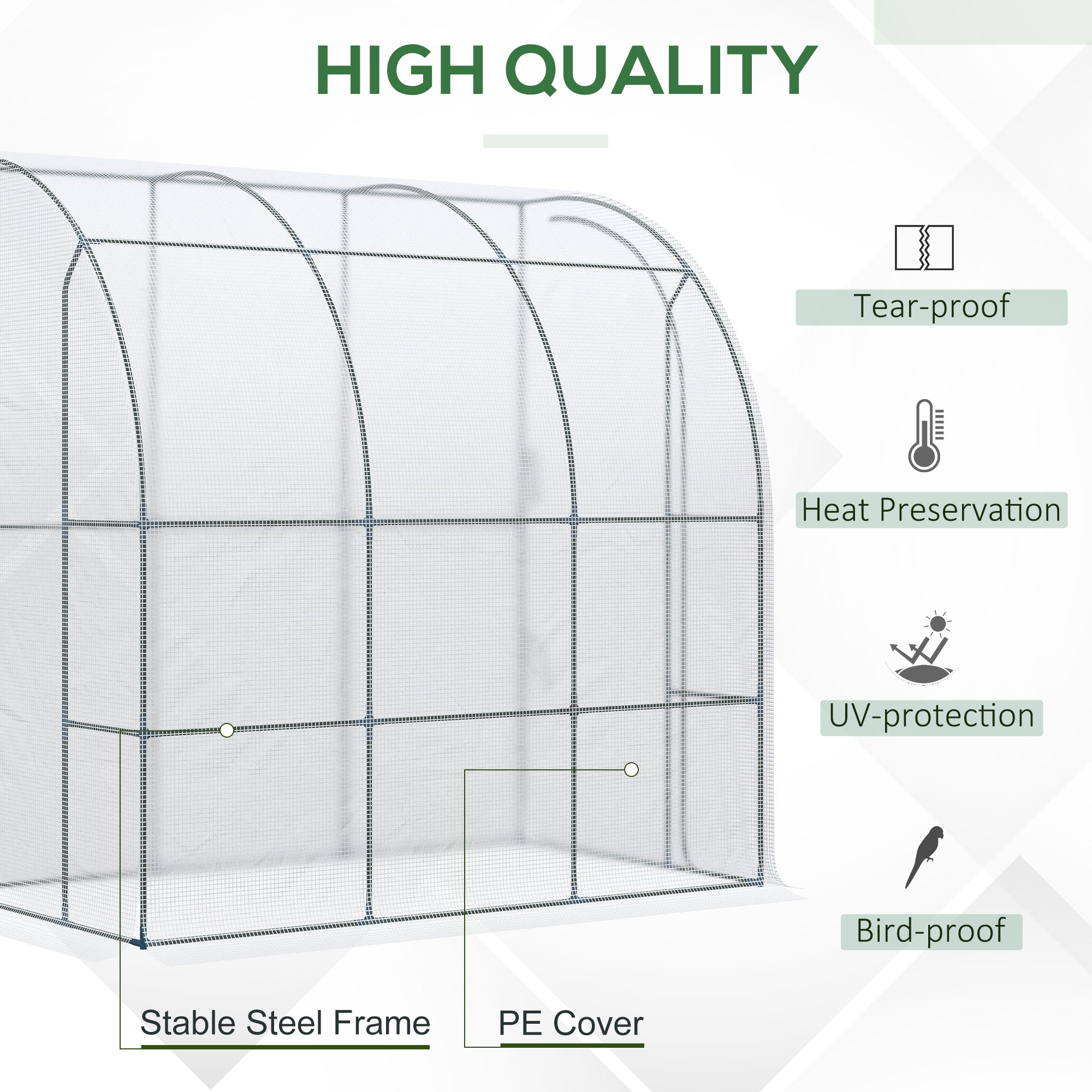 7' x 4' x 7' Outdoor Lean to Greenhouse, Walk-In Green House Plant Nursery with Roll-up Window, PE Cover, White