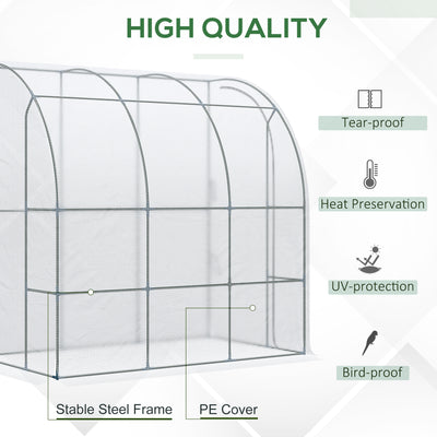 7' x 4' x 7' Outdoor Lean to Greenhouse, Walk-In Green House Plant Nursery with Roll-up Window, PE Cover, White