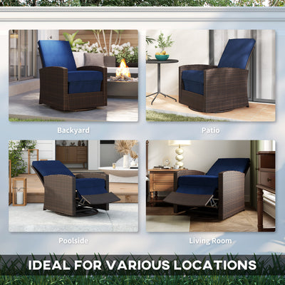 Outdoor Wicker Swivel Recliner Chair, Reclining Backrest, Lifting Footrest, 360° Rotating Basic, Water Resistant Cushions for Patio