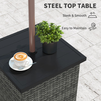 Wicker Side Table with 1.5" Umbrella Hole, Square Outdoor End Table with UV-Resistant Frame, Storage Space