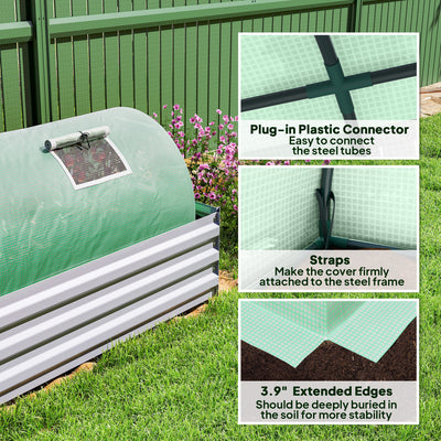 Mini Greenhouse with 5 Mesh Windows, Portable Plant Hot House with PE Cover and Steel Frame, 10' x 3' x 2' , Green