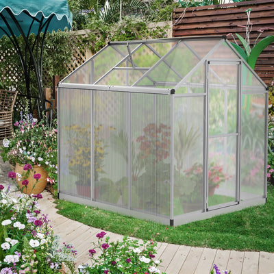 6' L x 6' W Walk-In Polycarbonate Greenhouse with Roof Vent for Ventilation & Rain Gutter for Winter