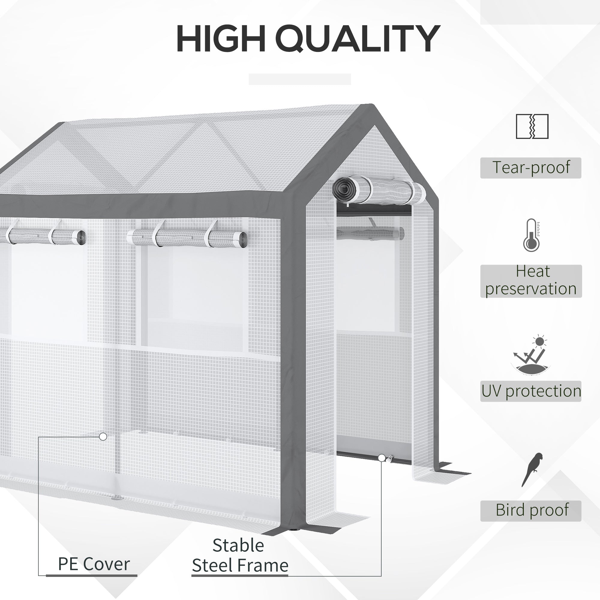 Outdoor Walk-In Tunnel Greenhouse with Roll-up Windows, Zippered Mesh Door, & Weather Cover,  8' x 6' x 7.4'