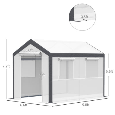 10' x 7' x 7' Greenhouse, Walk-in Outdoor Tunnel Green House with PE Cover, Steel Frame, 2 Roll-Up Zipper Doors & 4 Windows for Flowers, Vegetables, Tropical Plants, White
