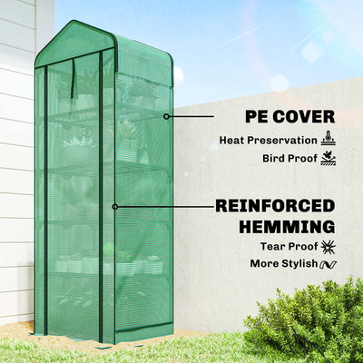 Mini Greenhouse with Screen Roof, 5 Tier Portable Small Greenhouse with High Strength PE Cover