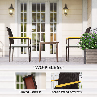 Stackable Patio Wicker Dining Chair Set of 2 with Cushions, Backrest, Armrests for Deck, Garden