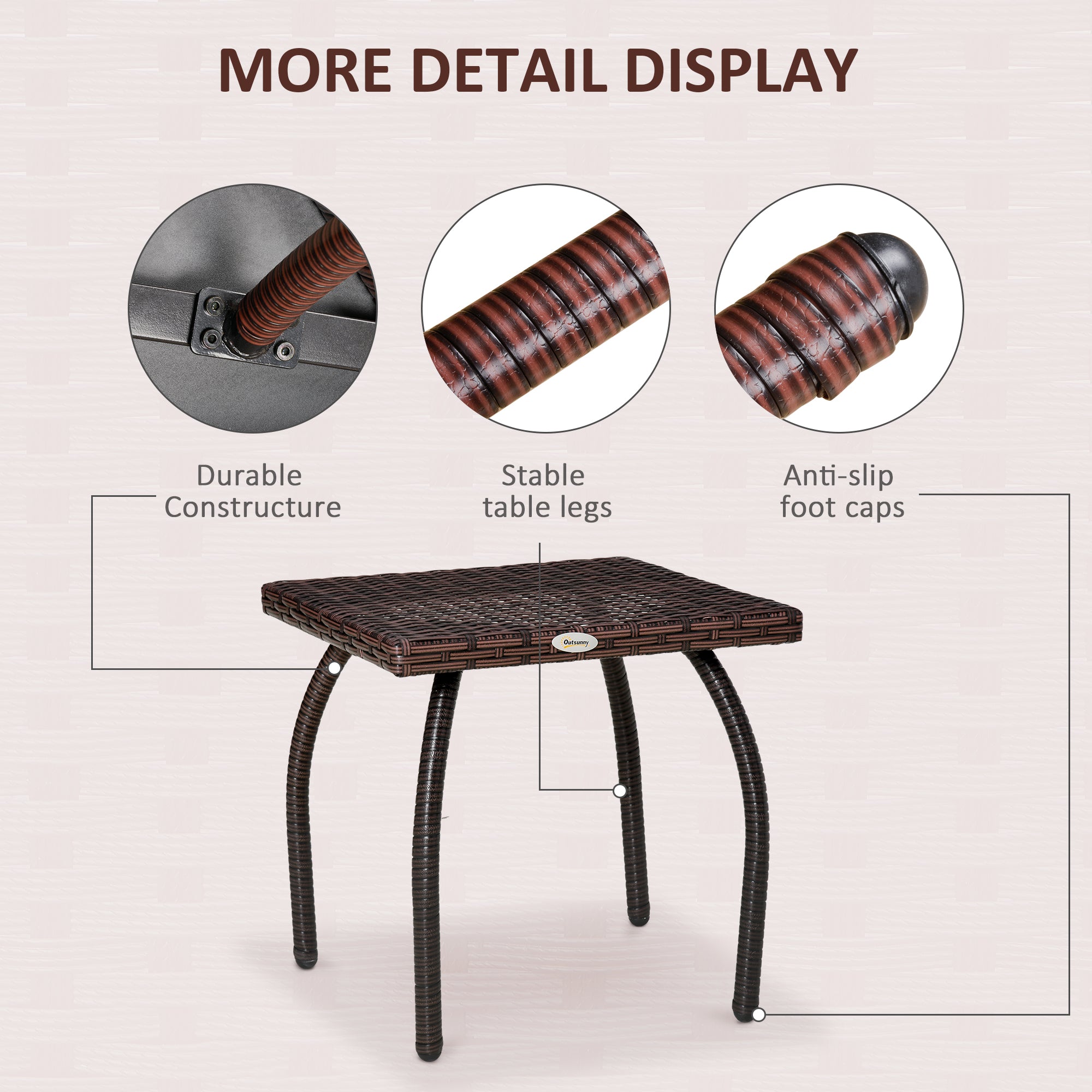 Outdoor PE Wicker Side Table, Small Square Rattan End Table, All-Weather Material Coffee Table for Garden, Balcony, Backyard
