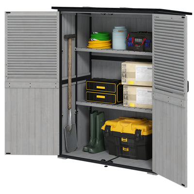 Wood Storage Shed, Outdoor Garden Shed with Asphalt Roof, 2 Shelves, Lockable Doors and Adjustable Feet