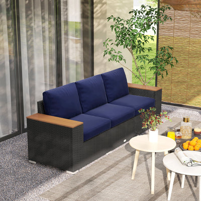 3-Seat Outdoor Patio Sofa, PE Wicker Outdoor Couch with  Extra Wide Deep Seat, Wide Armrests 4" Cushions