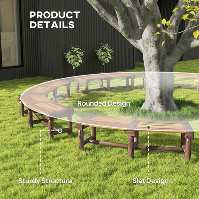 Wooden Garden Bench, Semicircular Round Outdoor Tree Bench, Wrap Around Park Bench for Yard, Patio, Deck, Lawn, Brown