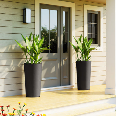 29 Inch Outdoor Planter, Set of 2 Plastic Flower Pots, Weather and UV Resistant Stackable Large Planters
