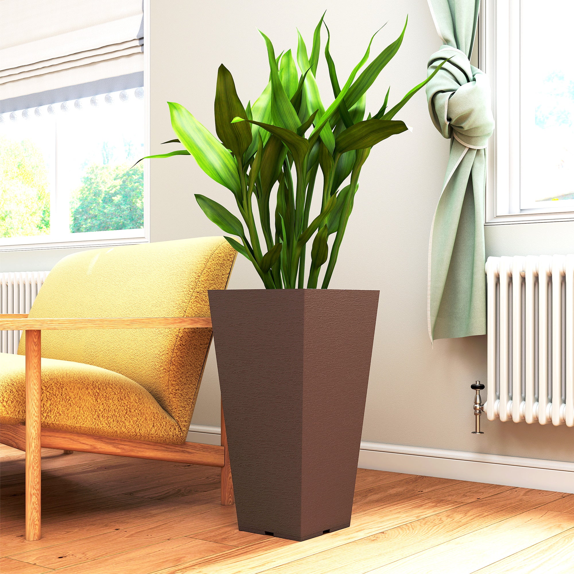 23 Inch Tall Planters for Outdoor Plants, Set of 2 Plastic Flower Pots, for Front Door Patio Garden Use