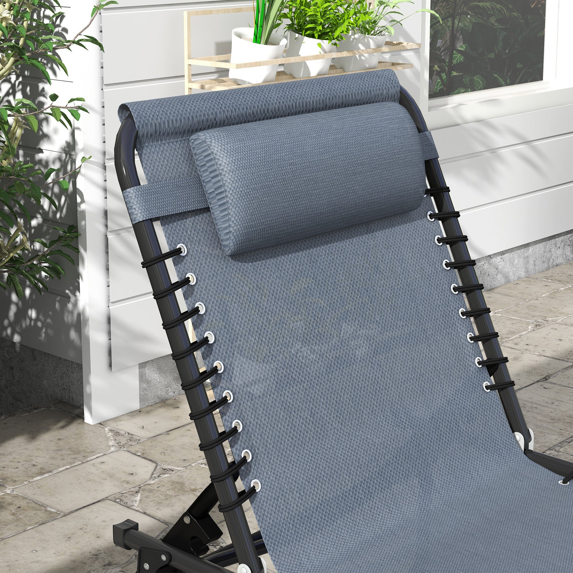 Foldable Chaise Lounge, 3-Position Reclining Back, Portable design and Breathable Mesh for Poolside, Camping, Hiking