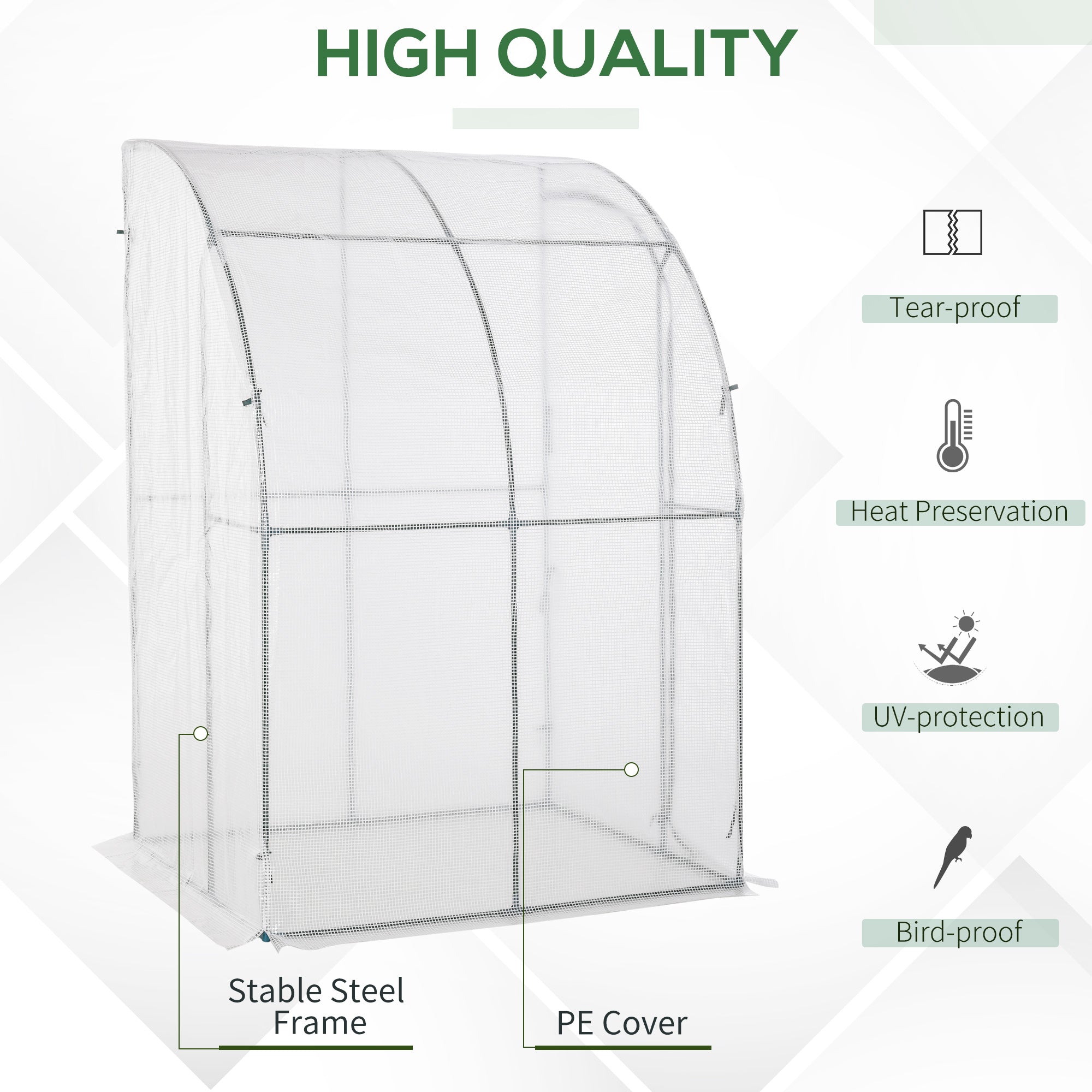 5' x 4' x 7' Outdoor Lean to Greenhouse, Walk-In Green House Plant Nursery with Roll-up Window, PE Cover, White