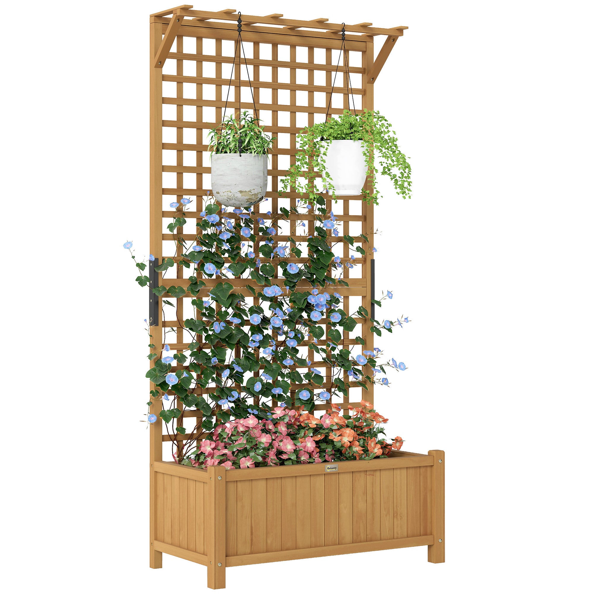 Wood Planter with Trellis for Vine Climbing, Raised Garden Bed, Privacy Screen for Backyard, Patio