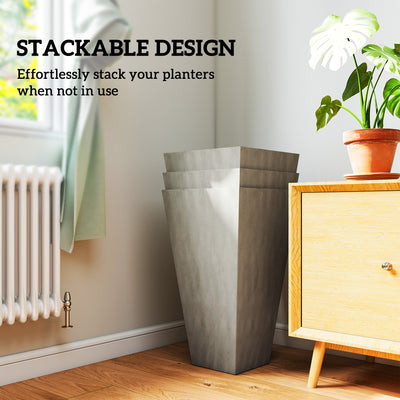 Tall Planters for Outdoor Plants Set of 3, 28 In Taper Planters with Drainage Holes, Indoor Grande Plant Pots, Front Porch Decor