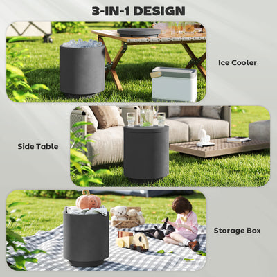 2.6 Gal Outdoor Side Table, 3-In-1 Concrete Cooler Bar Table with Storage, Removable Ice Bucket and Lid