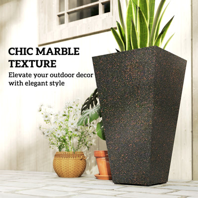 28" Tall Planters, Set of 3 Plastic Flower Pots with Marble Finish and Drainage Holes, Stackable Taper Planters