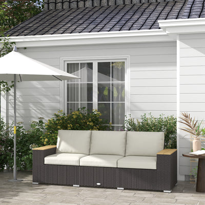 3-Seat Outdoor Patio Sofa, PE Wicker Outdoor Couch with  Extra Wide Deep Seat, Wide Armrests 4" Cushions