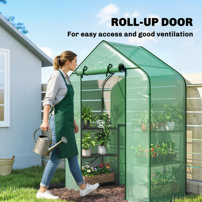 Greenhouse for Outdoors, Portable Greenhouse with 6 Shelves, UV-Resistant PE Cover, Roll-Up Door